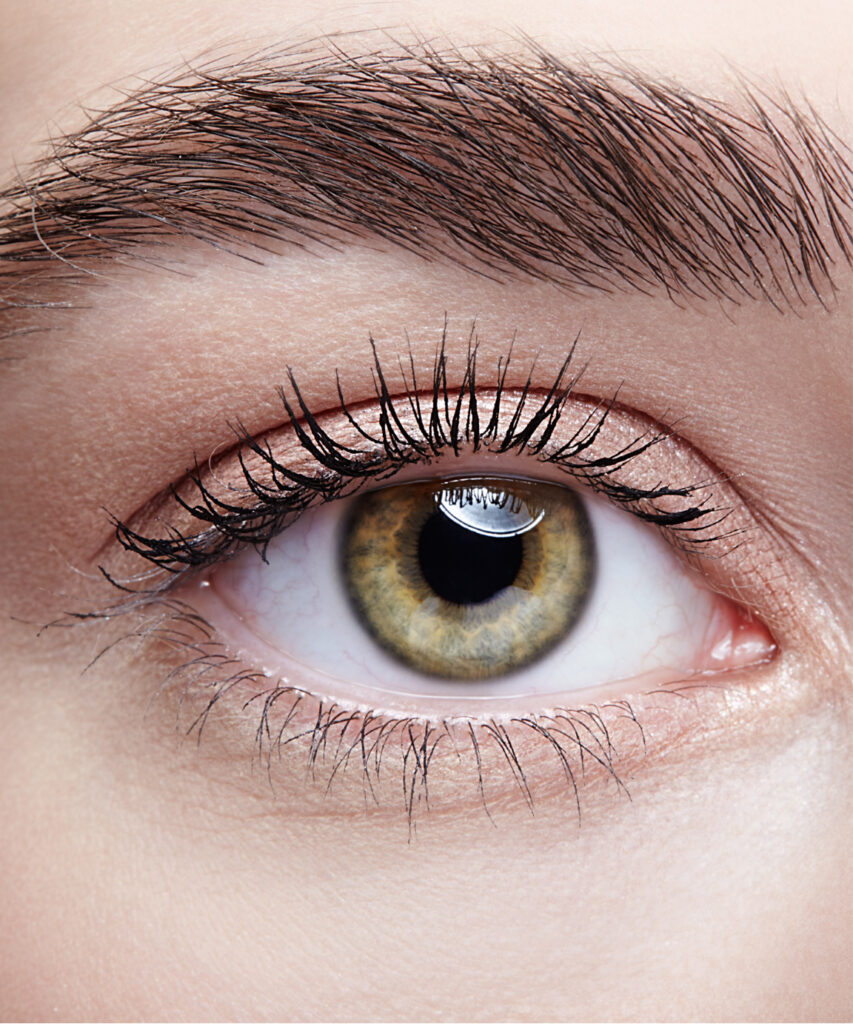 Photo of a woman's green eye and brow